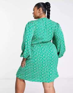 Зеленое мини-платье с запахом и принтом Glamorous Curve