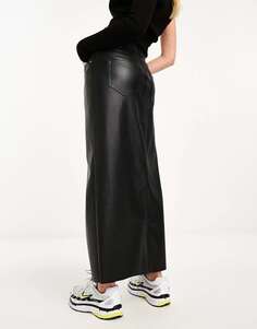 Черная джинсовая юбка миди с покрытием Stradivarius