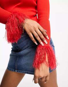 Красный приталенный джемпер в рубчик с пышными манжетами Wednesday&apos;s Girl