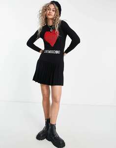 Черное трикотажное платье с логотипом и логотипом Love Moschino
