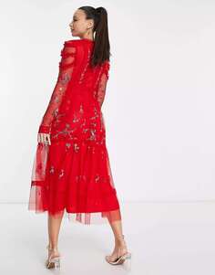 Платье миди с отделкой Frock and Frill красного цвета