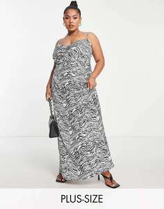 Эксклюзивное атласное платье макси с зебровым принтом In The Style x Yasmin Devonport
