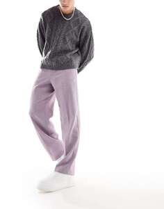 Фиолетовые широкие брюки из смесовой шерсти ASOS с рисунком &quot;елочка&quot;