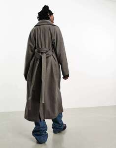 Коричневое пальто оверсайз из смесовой шерсти Weekday Kia с завязками на талии