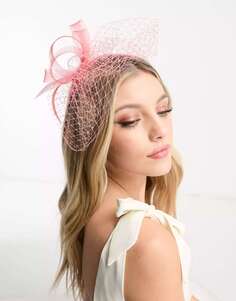 My Accessories Розовая повязка на голову London fascinator с сетчатой ​​вуалью