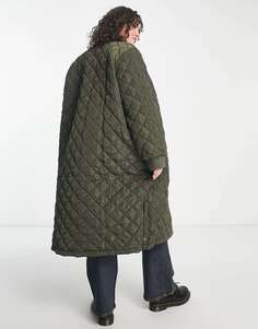 Стеганое длинное пальто цвета хаки Only Curve