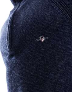 Темно-синий джемпер реглан с логотипом GANT, двухцветный джемпер из смеси овечьей шерсти с полумолнией