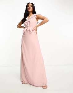 Тифоновое платье макси TFNC Bridesmaid с оборками розовато-лилового цвета