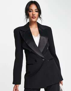 Черный двубортный пиджак-смокинг ASOS