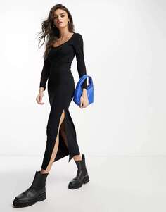 Черное платье миди из джерси с разрезом по бокам French Connection