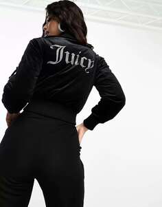 Черный велюровый пуховик-бомбер Juicy Couture