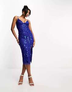 Платье миди цвета Starlet синего кобальта с декором и размещением