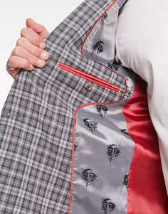 Серый двубортный пиджак в клетку Twisted Tailor mepstead