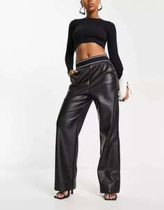 Черные широкие кожаные брюки с контрастным поясом 4th &amp; Reckless