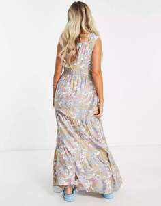 Эксклюзивное многоярусное платье макси с винтажным цветочным принтом Pieces Petite