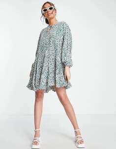 Гламурное многоярусное свободное мини-платье с завязками и леопардовым принтом Glamorous