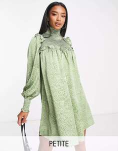 Гламурное зеленое присборенное платье мини с присборенным вырезом Petite Glamorous Petite