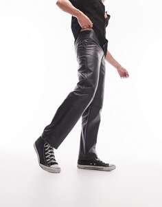 Черные прямые кожаные брюки премиум-класса Topman Limited