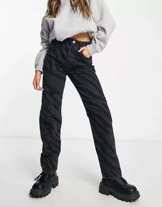 Темно-серые прямые джинсы Only с завышенной талией и зебровым принтом