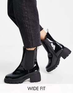 Черные ботинки на блочном каблуке и рифленой подошве Simply Be Extra Wide Fit