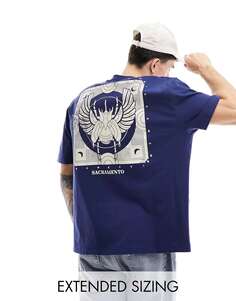 Оверсайз-футболка темно-синего цвета с небесным принтом на спине ASOS