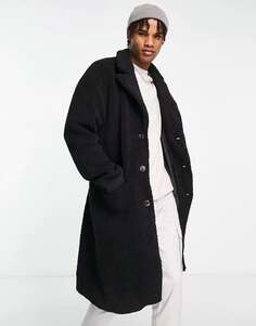 Черное пальто New Look borg