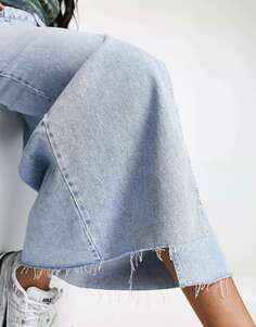 Голубая джинсовая юбка миди с разрезом спереди Bershka
