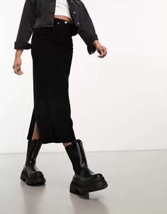 Черная вельветовая длинная юбка Miss Selfridge
