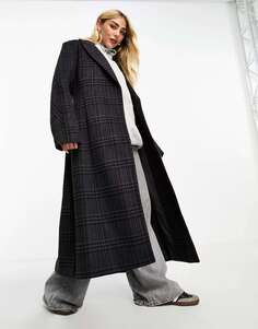 Элегантное структурированное пальто из смесовой шерсти Weekday Delila в темно-серую клетку