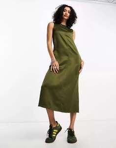 Зеленое атласное платье макси без рукавов COLLUSION studios