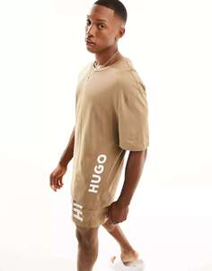 Непринужденная пляжная футболка HUGO открытого коричневого цвета HUGO Bodywear