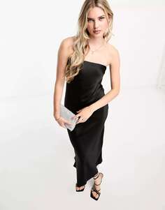 Черное атласное платье-бандо New Look