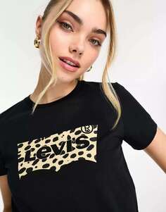 Черная футболка Levi&apos;s с леопардовым принтом и логотипом летучей мыши Levis