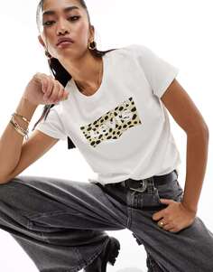 Кремовая футболка Levi&apos;s с леопардовым принтом и логотипом летучей мыши Levis