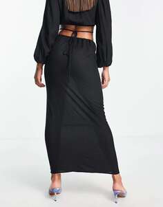 Эксклюзивная пляжная макси-юбка Esmee черного цвета с вырезом по бокам и завязками Esmée