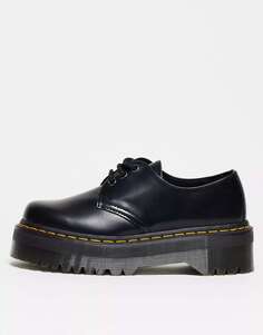 Туфли Dr Martens 1461 Quad с 3 люверсами из черной гладкой кожи