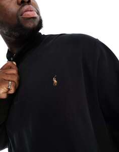 Черный жаккардовый свитшот двойной вязки с логотипом Polo Ralph Lauren Big &amp; Tall