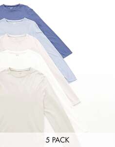 5 пар футболок с круглым вырезом и длинными рукавами ASOS разных цветов