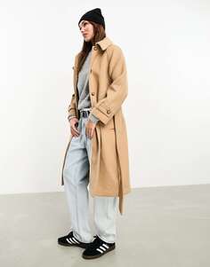 Шерстяное пальто светло-коричневого цвета Abercrombie &amp; Fitch с воротником-воронкой