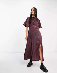 Платье миди цвета Influence с развевающимися рукавами и кружевной отделкой темно-винного цвета
