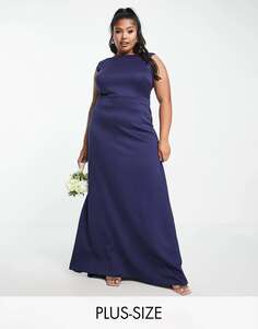 Темно-синее платье макси с бантом на спине TFNC Bridesmaid