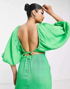 Ярко-зеленый текстурированный блузон с завязками на спине ASOS