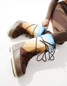 Разноцветные коричневые зимние ботинки до щиколотки Moon Boot