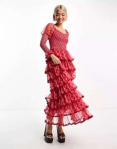 Платье макси из тюля Amy Jane London Luna в розово-красную клетку