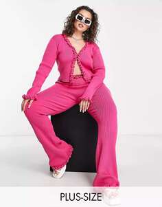 Свободные брюки ярко-розового цвета с завышенной талией и оборками Daisy Street Plus