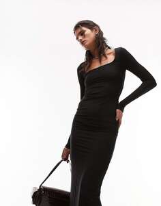Супермягкое облегающее платье миди с длинными рукавами Topshop черного цвета