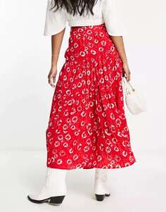 Красная ярусная юбка миди с цветочным принтом Whistles