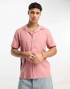 Розовая рубашка из смесового льна с короткими рукавами New Look