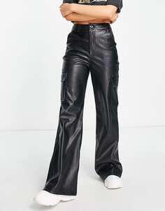 Черные широкие брюки карго из искусственной кожи Violet Romance