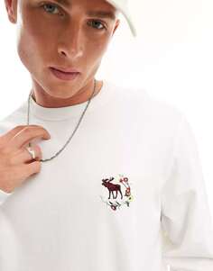 Белая футболка оверсайз с длинными рукавами и логотипом Abercrombie &amp; Fitch